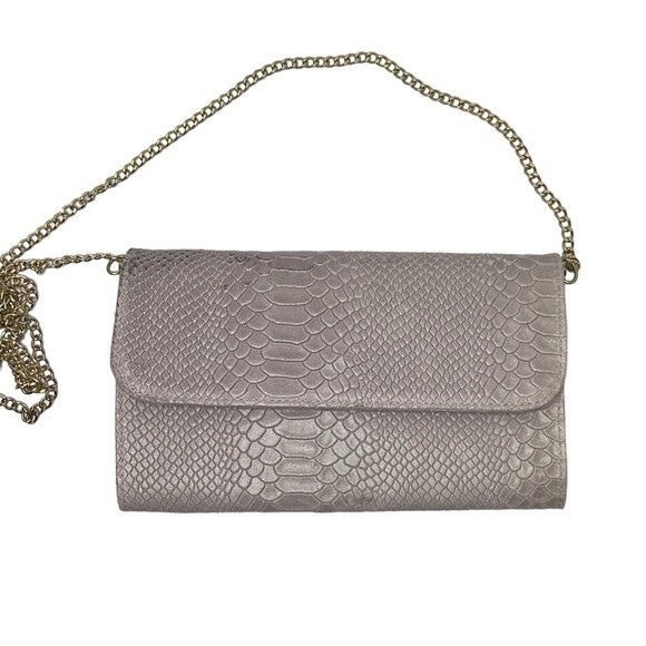 Borse In Pelle Leather Snake Embossed Pink Enveloped Chain Crossbody Bag - Picture 1 of 9